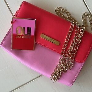 Juicy Couture Color Block Flap Closure Evening Bag with Gold Chain
